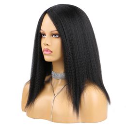 Perruques synthétiques Afro Kinky Straight Fluffy Short Yaki Hair Wig Noir Naturel Doux Pour Les Femmes Africaines 230417