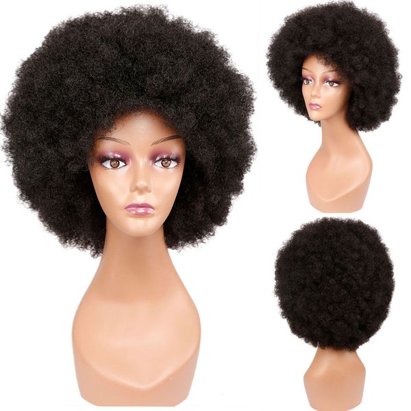 Perruques synthétiques Afro perruque cheveux courts et moelleux pour les femmes noires Kinky Curly Party Dance Cosplay avec Bangs 230417