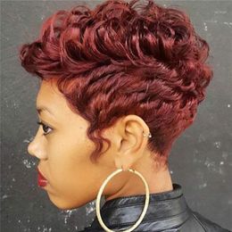 Perruques synthétiques Afron Pixie coupes courtes noir jaune vin vague d'eau aspect naturel résistant à la chaleur perruque de cheveux pour les femmes