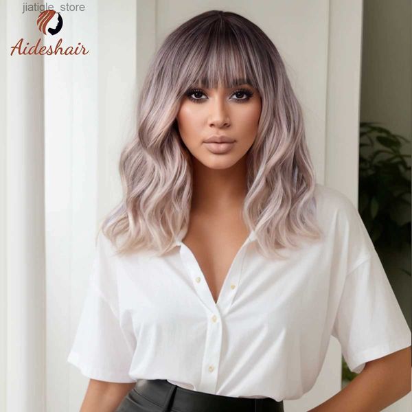 Wigs synthétiques Aideshair Silver Sights Houte Courc Curl Wig Wig Womens Natural Synthetic Curl Wig Cosplay (14 pouces) Y240401
