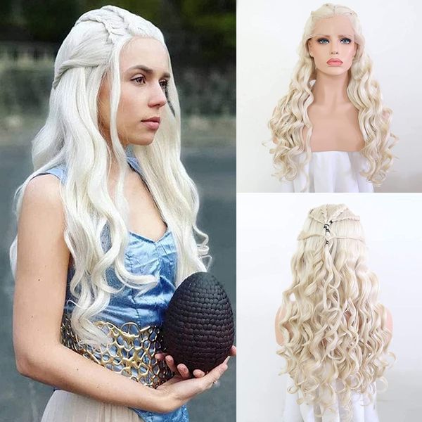 Pelucas sintéticas AIMEYA Peluca con malla frontal para mujer Daenerys Cersei Cosplay Fiesta de disfraces de Halloween 230803