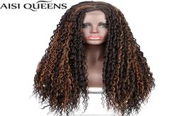 Perruques synthétiques Aisi Queens longue perruque bouclée pour les femmes mixtes brun mixtes middans mixtes hair à haute température fibre9901750