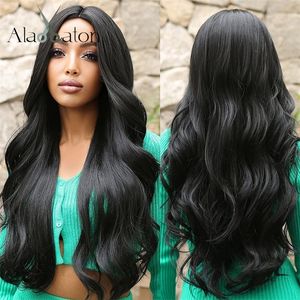 Synthetische pruiken Alan Black Long Body WAVY VOOR DRAAG AFRO Natuurlijk Haar Midden Warmtewarmtesistente vezels Dagelijks gebruik 230413