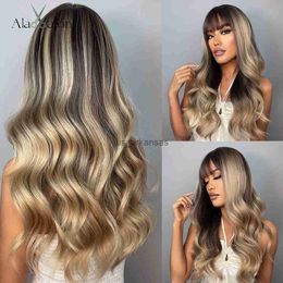 Synthetische pruiken Alan Eaton Dark Brown Blonde Hoogtepruiken met pony Long Water Wave Synthetische pruiken voor vrouwen Cosplay Dagelijkse hittebestendige HKD230818