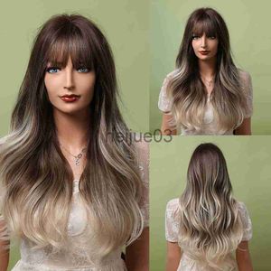 Pelucas sintéticas ALAN EATON Ondulado largo Ombre Negro Marrón Platino Rubio Pelucas sintéticas con flequillo Cosplay Pelucas de cabello resistentes al calor para mujeres x0715