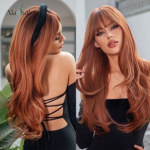 Synthetic Wigs ALAN Long Straight for Women Red Brown Copper Ginger with Bangs Cosplay Daily Party Heat Resistant 230410