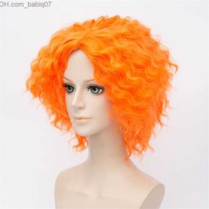 Synthetische pruiken Alice in Wonderland Mad Hatter Curly Golvend Oranje Cosplay Kostuum Pruik Z230801