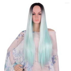 Synthetische pruiken American African Women Mint Green Gradient Long Hair Resistant Natural Wig Daily Party Tobi22