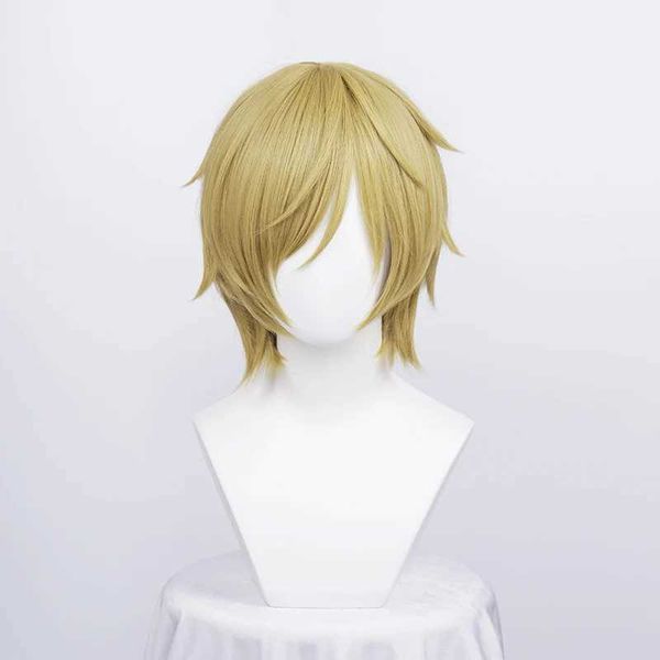 Perruques synthétiques Anime une pièce Cosplay perruques Sanji perruque courte droite lumière dorée résistant à la chaleur cheveux synthétiques Cosplay perruque + bonnet de perruque 240329