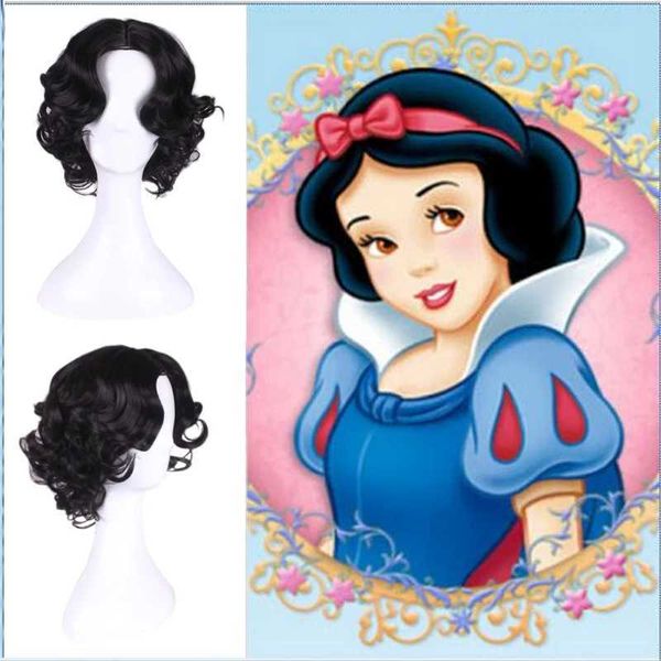 Perruques synthétiques Anime neige blanche princesse perruque vague de corps cheveux résistant à la chaleur synthétique Costume perruques court noir Cosplay enfant 240328 240327