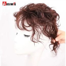 Perruques synthétiques AOSIWIG court bouclé noir brun perruque haut toupet pince dans le système de remplacement de cheveux fermeture postiche Bang 231024