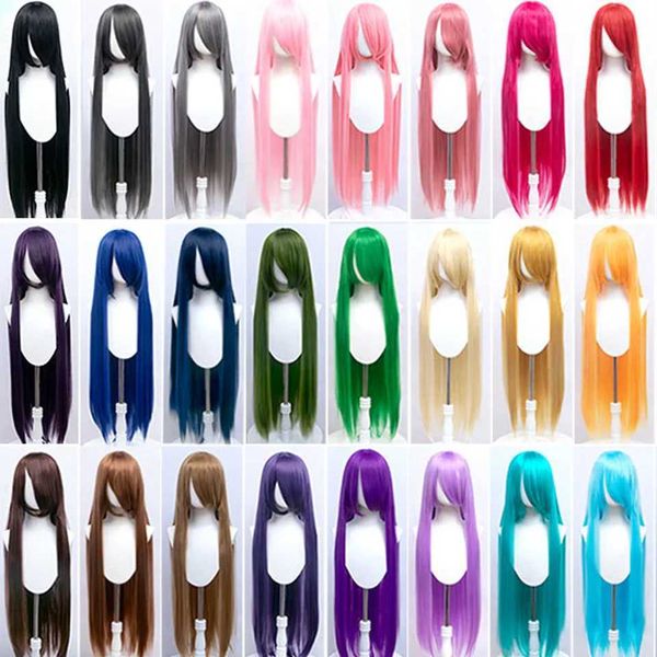 Pelucas sintéticas AOSIWIG Peluca sintética larga y recta de color rosa, pelo falso para Cosplay, Lolita, amarillo, azul, morado, rojo, pelucas naturales falsas para uso diario 240328 240327