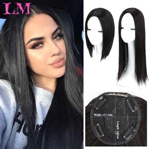 Perruques synthétiques Frange LM Synthétique Longue Raide Cheveux Topper Invisible 3D Cheveux Toupet Clip sur Cheveux Partie Moyenne Fermeture Invisible Postiche 240328 240327