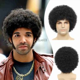 Perucas Sintéticas BCHR Afro Kinkly Curly Wigs Peruca Sintética para Homens Negros Cor Natural Fibra de Alta Temperatura x0715