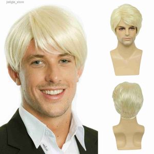 Perruques synthétiques bcHr Men Short Wig Blonde perruque synthétique droite pour les cheveux masculins Modes réalistes Natural Blonde Toupee Wigs Y240401