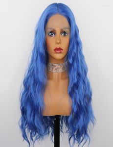 Perruques synthétiques belle journal perruque avant en dentelle bouclée lâche couleur bleue 13x4 pour les femmes cheveux sans colle Kend223946886