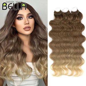 Perruques synthétiques Bella Body Wave Crochet Cheveux 22 pouces Soft Long Hair Synthetic Traids Natural Wavy Ombre brun Blonde Blonde Loose Hair S Y240401