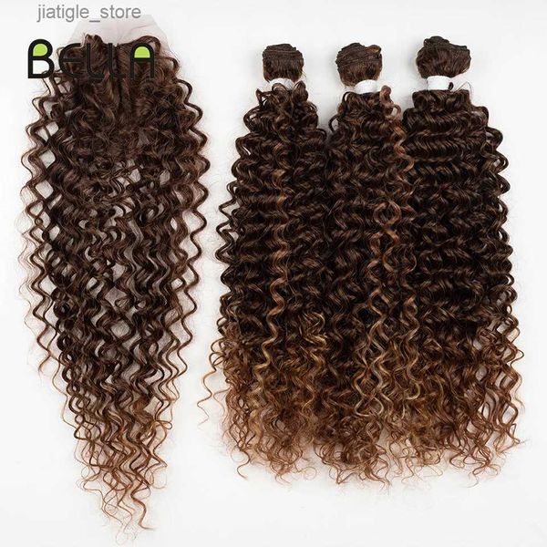 Pelucas sintéticas Bella Body Wave Hair Bundles Cabello sintético 36 pulgadas Bundles rubios con cierre 7 PCS/Pack Weave Teisge para mujeres Y240401