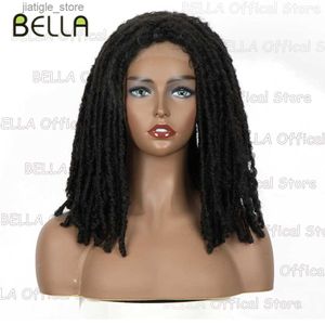 Synthetische pruiken Bella Curly Hair Synthetische kanten pruik gevlochten dreadlock nep haarpruik voor zwarte vrouwen 14 inch kinky kinky krullend haar synthetische pruik y240401