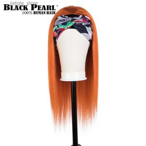 Synthetische pruiken Black Pearl gember oranje kleur bot rechte haar oranje hoofdband pruik menselijk haar recht menselijk haar voor Afro -Amerikaanse vrouwen Y240401