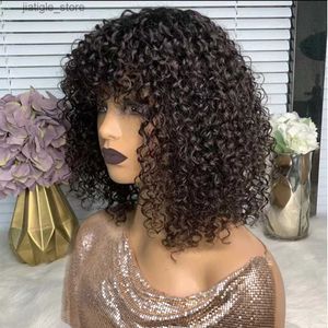 Perruques synthétiques Black Pearl Jerry Curly Wig with Bangs Human Hair Wigs Wigs Short Pixie Bob Coup Human Hair Wigs with Bangs Highlight Bob Wig Y240409C2K Y240409
