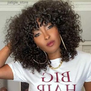 Perruques synthétiques Black Pearl Jerry Curly Wig avec frange Heuvrants Human Wigs Wigs courte Pixie Bob Couper les perruques de cheveux humains avec des franges Highlight Bob Wig Y240401