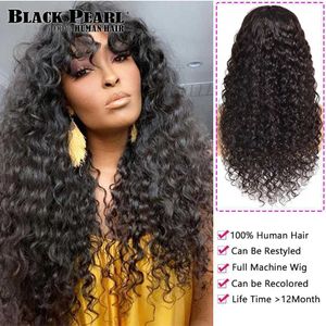 Synthetische pruiken Black Pearl Jerry Curly Wig With Pony Human Hair Glueless Pruiken Korte Pixie Bob geknipt Harenpruiken met pony Hoogtepunt Bob Wig Y240404