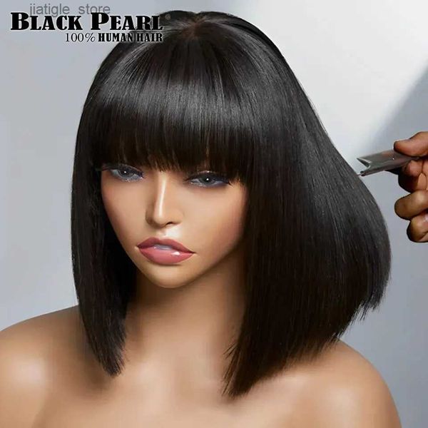 Perruques synthétiques Black Pearl Mélange Couleur courte coupe raide perruque Peruvian Remy Heuvrages Human Pernes pour femmes noires Brown ombre rouge Bob Bob Bob Y240401