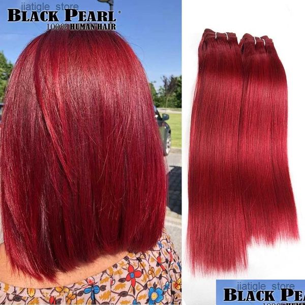 Pelucas sintéticas Pearl Black Pre-Color Yaki Human Hair Bundles 4 PCS One Pack 190 Gram Brasil, tejido recto brasileño, Burg no-Remy Drop ottnx