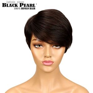 Perruques synthétiques noires perle courte pixie coupées de cheveux humains perruques pour femmes noires perruques brunes noires 2 # cheveux raides courts y240401