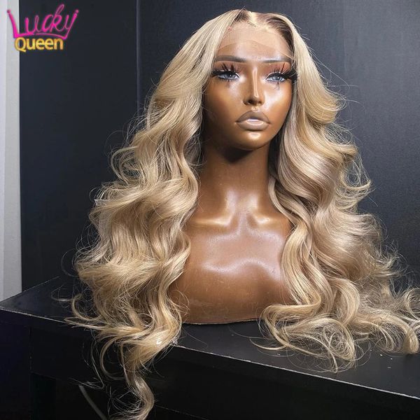 Pelucas sintéticas Rubia 13x6 Peluca frontal Pre arrancada 13x4 Frente de encaje transparente Ash Body Wave 5x5 Cabello humano para mujeres 231219