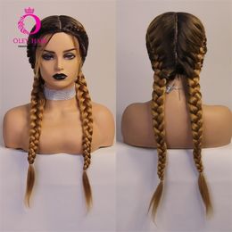 Perruques Synthétiques Blonde Longue Double Tressée Machine Perruque Ombre Rouge Résistant À La Chaleur Bleu 2 Tons Couleur Cosplay Pour Les Femmes Noires Oley 230413