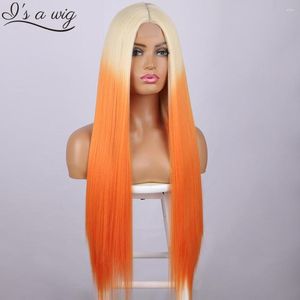 Perruques Synthétiques Blonde Mix Cuivre Gingembre Orange Pour Les Femmes Longue Ligne Droite Brun Rose Rouge Vert Bleu Cosplay Cheveux