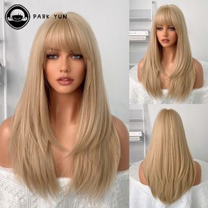 Perruques synthétiques Blonde avec une frange pour femme Long Body Wave Hair Cosplay Lolita Party Natural Heat résistant à la chaleur Fibre quotidien 230417