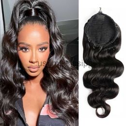 Synthetische pruiken Body Wave Drawstring Ponytail Human Hair Braziliaanse Remy Hair Clip Ins For Women Ponytail 3 Combs Natural Color X0823