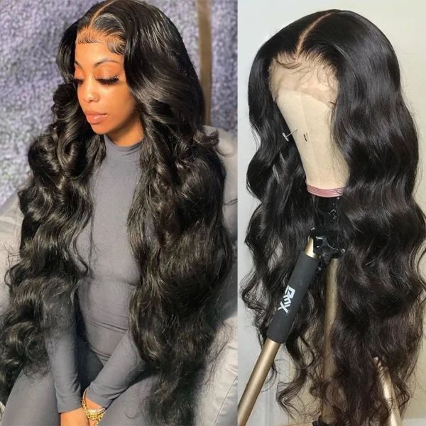 Pelucas sintéticas Body Wave Lace Front Wig Cabello humano a la venta Liquidación Transparente Flojo Frontal profundo para mujeres Brasileño Drop Entrega Ot1J8