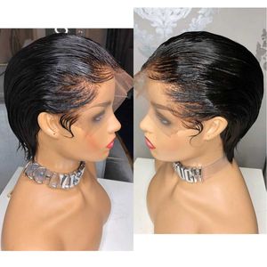 Pelucas sintéticas Peluca frontal de encaje estilo Boycut|Peluca de cabello brasileño|Pelucas hechas de cabello americano|Peluca de corte corto|240328 240327