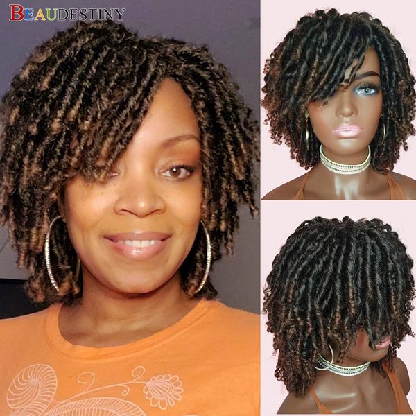 Perruques synthétiques tressées pour femmes Ombre Dreadlock Noir Brun Rouge Africain Faux Locs Crochet Twist Cheveux Courts 230314