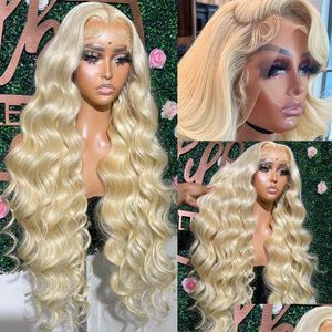 Perruques synthétiques cheveux brésiliens 613 couleur blond miel 13x4 HD dentelle transparente vague de corps frontale 30 pouces perruque avant pour les femmes Drop Del Dhzca