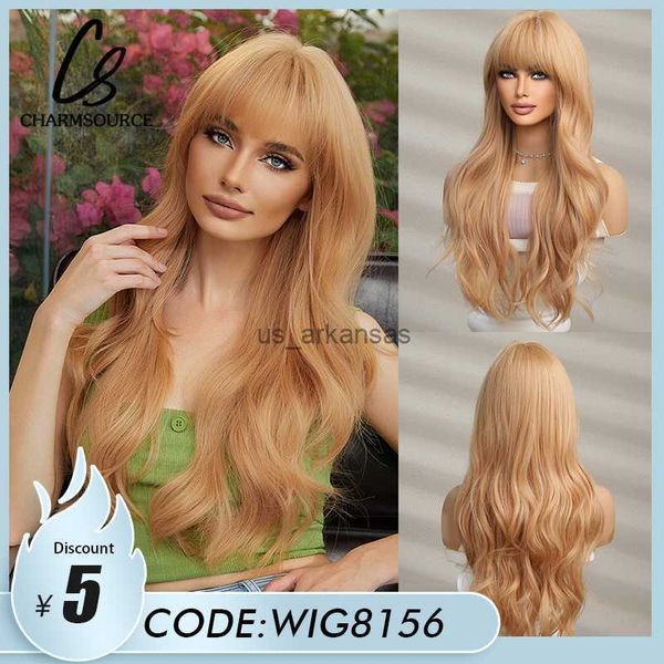 Perruques synthétiques Brown Copper Ginger Perruques à onde longue avec frange Perruques synthétiques de haute qualité pour femmes Cosplay Natural Cosplate Cosplay Hair HKD230818