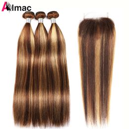 Synthetische pruiken Bundel Rambut Manusia Lurus Disorot met 4X4 HD Rendering Pra dipetik P4 27 Warna Peru Remy Exkstensi 220G Set 230905