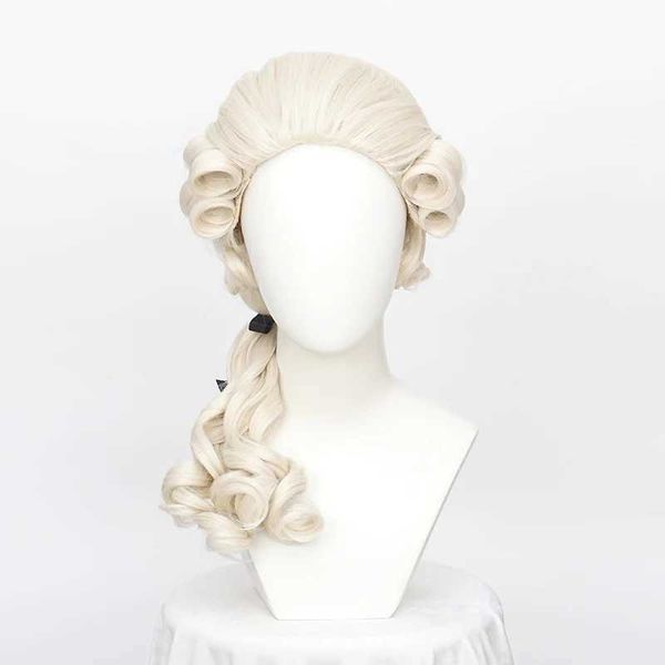 Perruques synthétiques ccutoo synthétique avocat juge baroque bouclés déguisement perruques de luxe historique longue blonde Cosplay perruque pour Halloween + bonnet de perruque 240328 240327