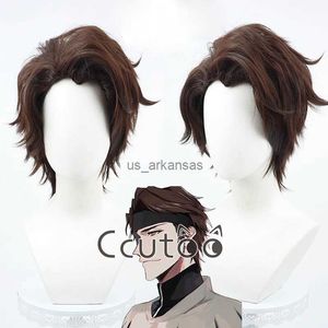 Perruques synthétiques ccutoo perruque blanchie Aizen Sousuke brun court raccourci synthétique wig anime mythetic hommes halloween fête hkd230818