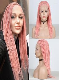 Perruques synthétiques Charisma Short Box Braids Perruque rose tressée avec cheveux de bébé Lace Front pour femmes Cosplay Résistant à la chaleur 1265058