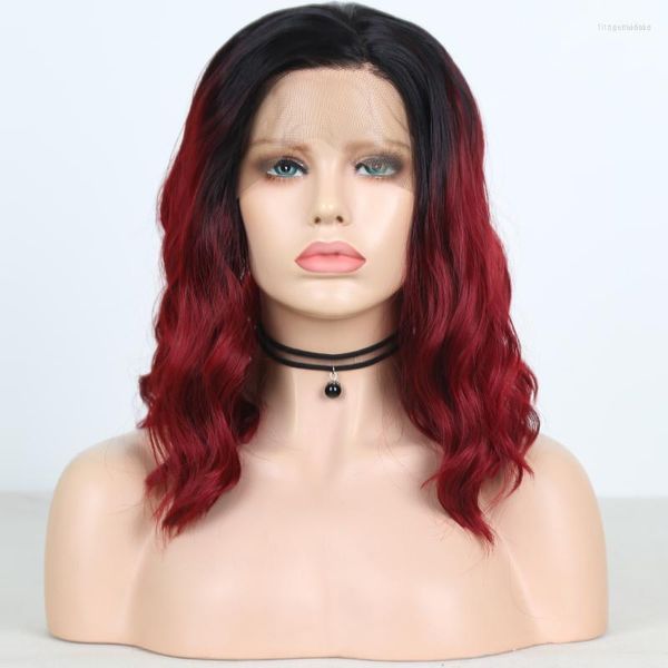 Perruques synthétiques Charisma court Ombre rouge ondulé Style dentelle avant perruque Cosplay résistant à la chaleur fibre cheveux pour les femmes