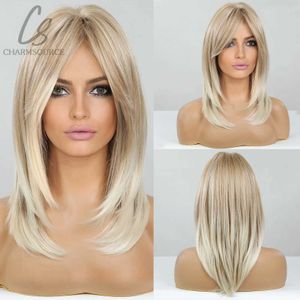 Perruques synthétiques CharmSource Blonde cheveux longs perruque droite naturelle perruques synthétiques pour femmes fête quotidienne haute densité 240328 240327