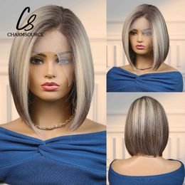 Perruques synthétiques CharmSource Lace Front perruque marron Blonde Blonde moyenne moyenne du côté des femmes et résistants à la chaleur quotidiens de haute qualité Q240427