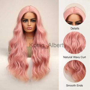 Perruques synthétiques Charmsource longue partie dentelle perruques rose perruque vague de corps quotidien Cosplay perruques de cheveux pour femmes de haute qualité perruque synthétique x0826