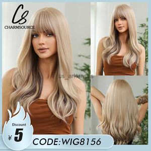 Synthetische pruiken Charmsource Long Wavy Ombre Black naar blonde pruiken voor dames pruik met pony dagelijkse feestcosplay hittebestendige natuurlijke hoofdband hkd230818