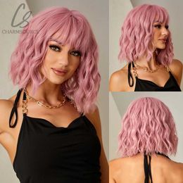 Pelucas sintéticas CharmSource Pink BOBO pelucas cortas de pelo ondulado Natural peluca sintética para mujeres fiesta diaria alta densidad resistente al calor 240328 240327